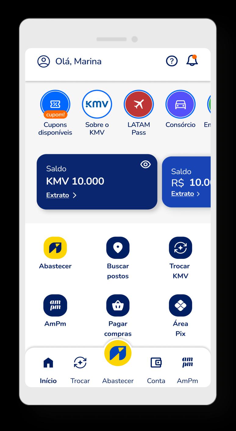 Celular com app do kmv aberto